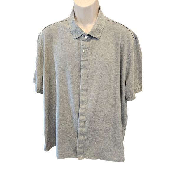 Grey Pique Knit Short Sleeve Polo with Magnetic Closures magna ready XL easy on - Picture 1 of 8